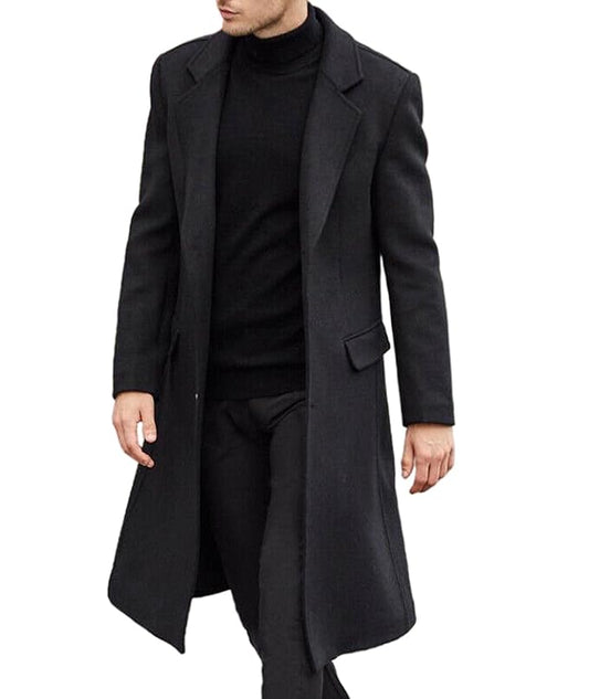 FIZZOQI®Men's Casual Trench Coat Slim Fit Notched Collar Long Jacket Overcoat Single Breasted Pea Coat wih Pockets