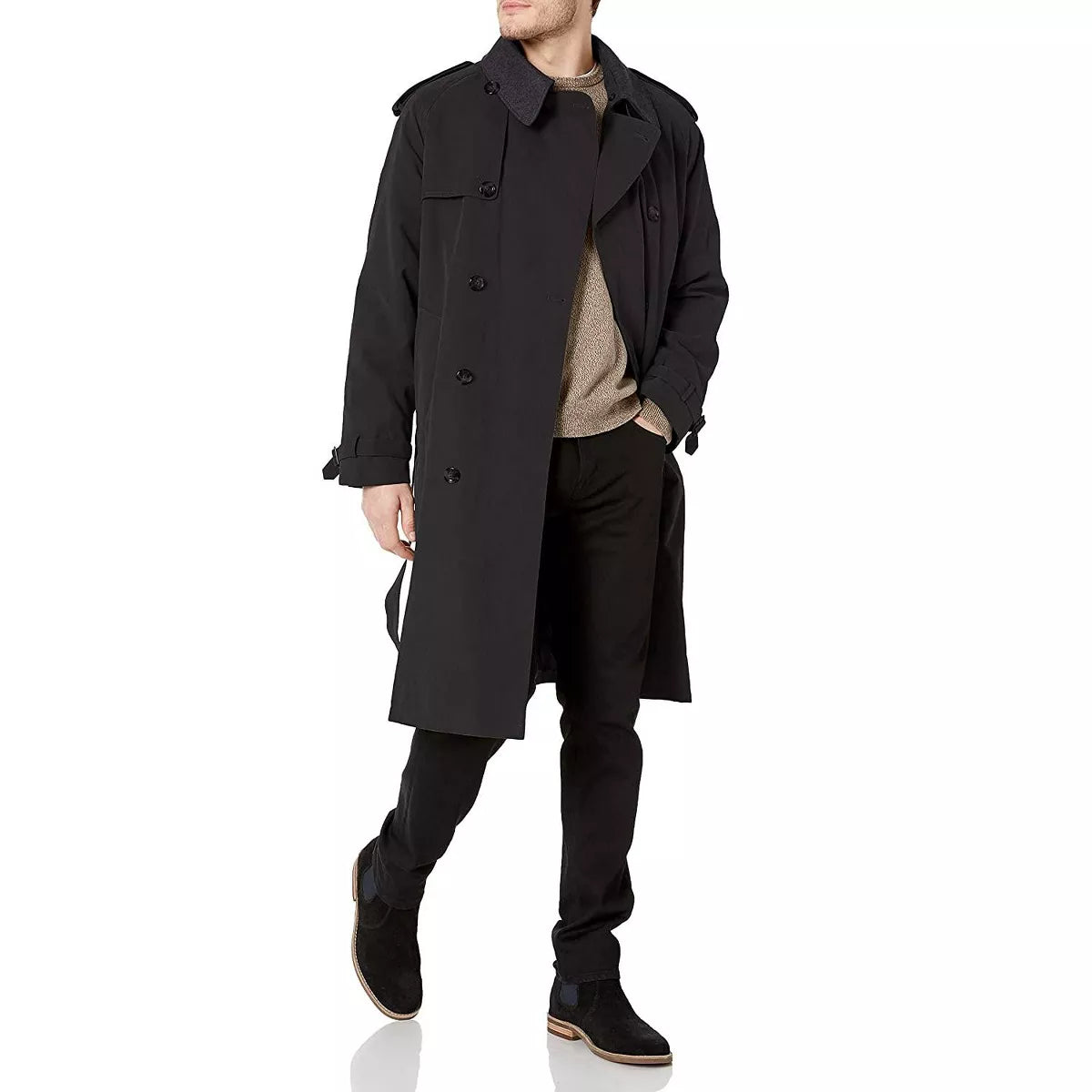 LONDON FOG Men's Iconic Double Breasted Trench Coat with Zip-Out Liner and Removable Top Collar